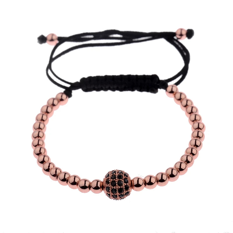2020 Classic Luxury CZ Black Zircon Long Tubes&4MM Copper Beads Macrame Men Bracelets&Bangles For Women Jewelry Bileklik