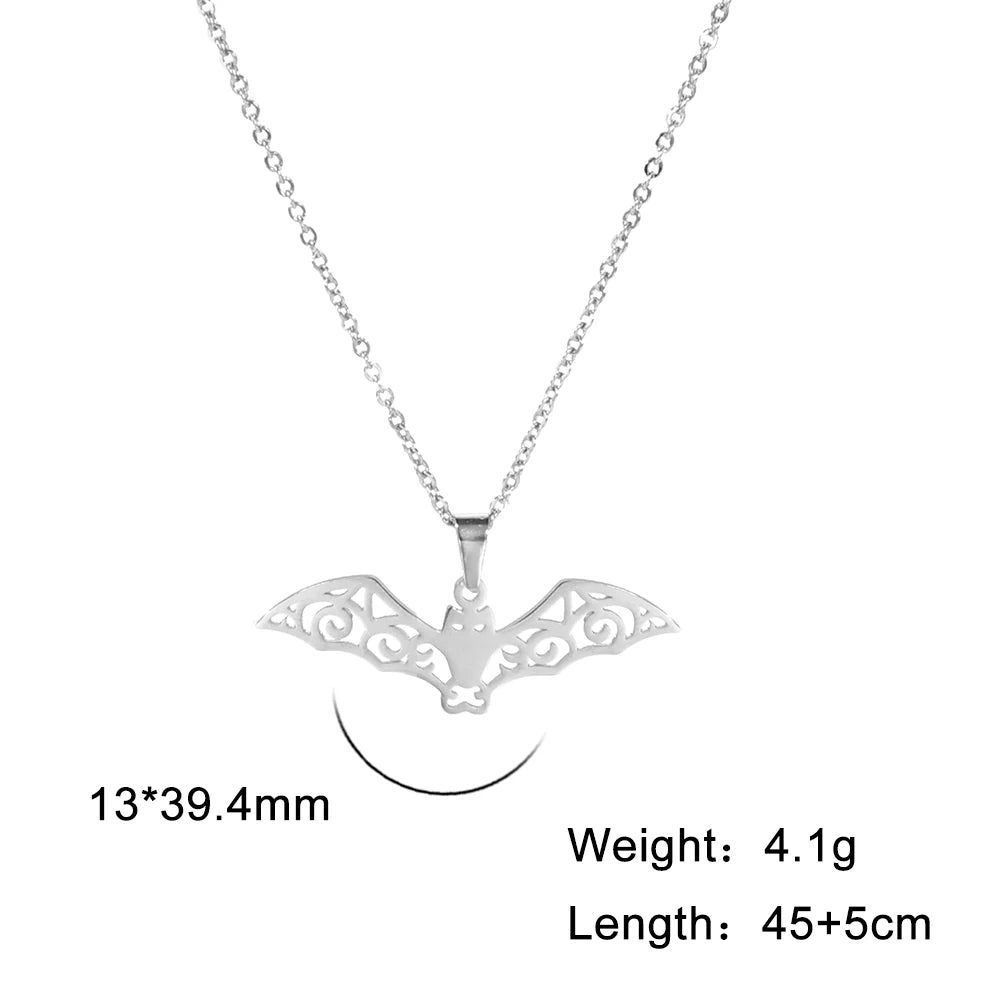 Flying Bat Cutout Pendant Necklace — Stainless Steel