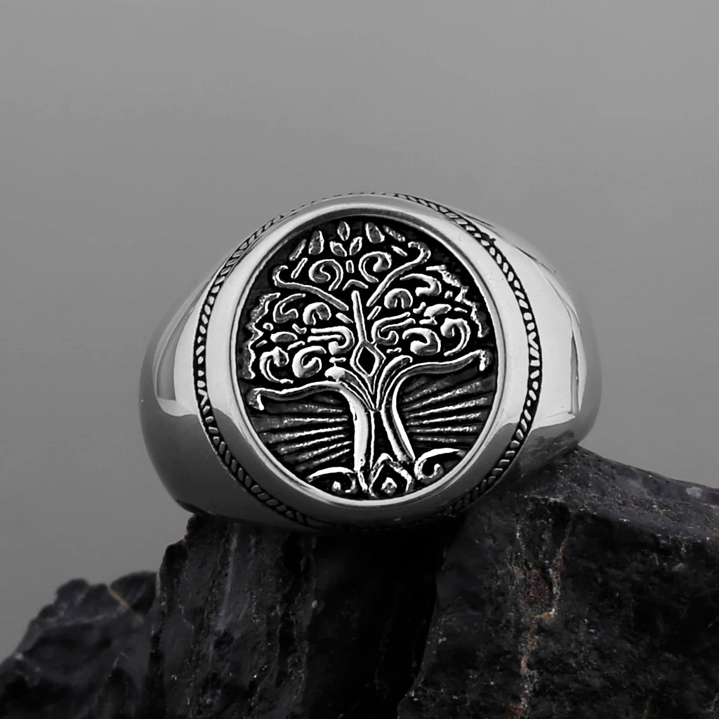 Viking Tree of Life Signet Ring — Stainless Steel