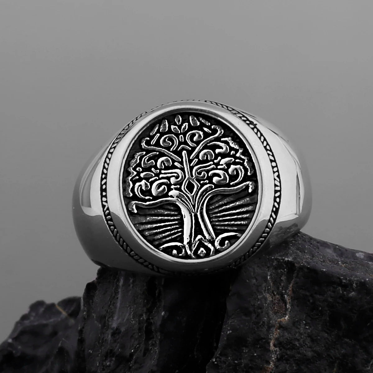 Viking Tree of Life Signet Ring — Stainless Steel