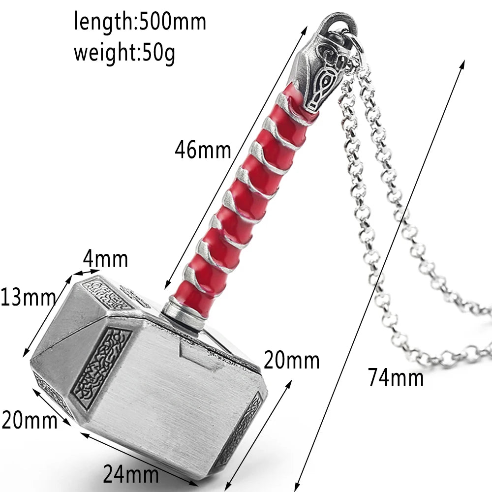 Superhero Thor Necklace Thor's Hammer Mjolnir Pendant Neck Chain Men's Trend Accessories