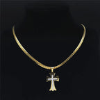 Cross Gold Pendant Crystal Catholic Collar Choker