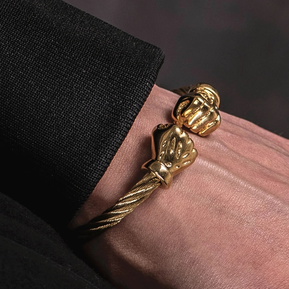 Fist Open Cuff Bangle Elastic Bracelet for Men — Two-Tone