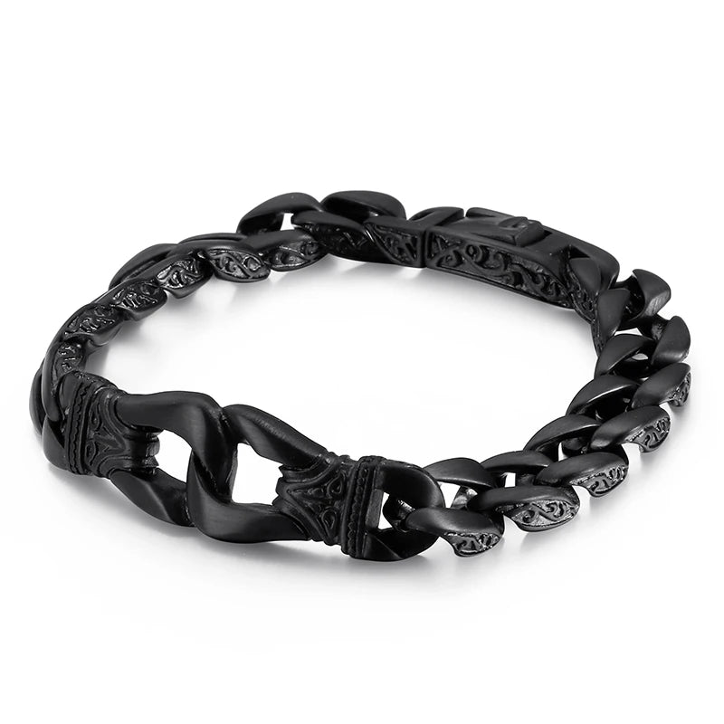 Fongten 22.5cm Bracelet For Men Stainless Steel Cross Cuban Chain Male Bangle Bracelets Brushed Shiny Multiple Color