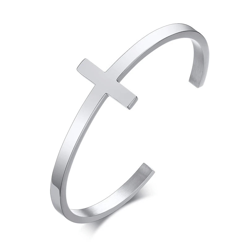 Cross Cuff Bangle Bracelet — Stainless Steel