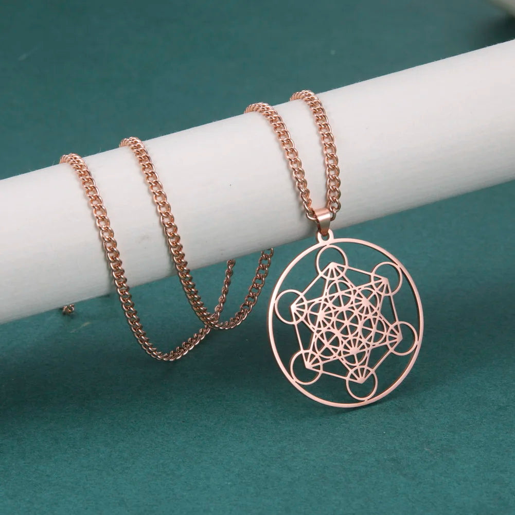 LIKGREAT Angel Seal Archangel Metatron Cube Necklace for Men Women Geometry Stainless Steel Pendants Amulet Spiritual