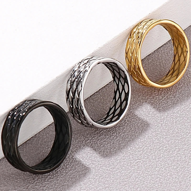 Vintage Stainless Steel Ring For Men Women Men's Finger Rings Gold Color Engraveable Wedding Band Man Titanium Rocker