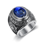 Vintage Gothic Style Big Black Red Blue Stone Ring For Men And Women Stainless Steel All Seeing Eyes Ring Baphomet Pagan Jewelry