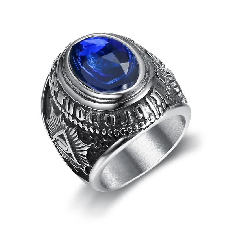 Vintage Gothic Style Big Black Red Blue Stone Ring For Men And Women Stainless Steel All Seeing Eyes Ring Baphomet Pagan Jewelry