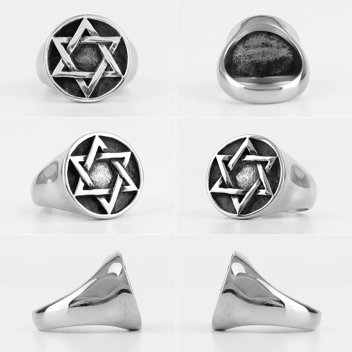 Judaism Hexagram Star of David Stainless Steel Mens Rings Religion for Male Boyfriend Biker Jewelry Creativity Gift