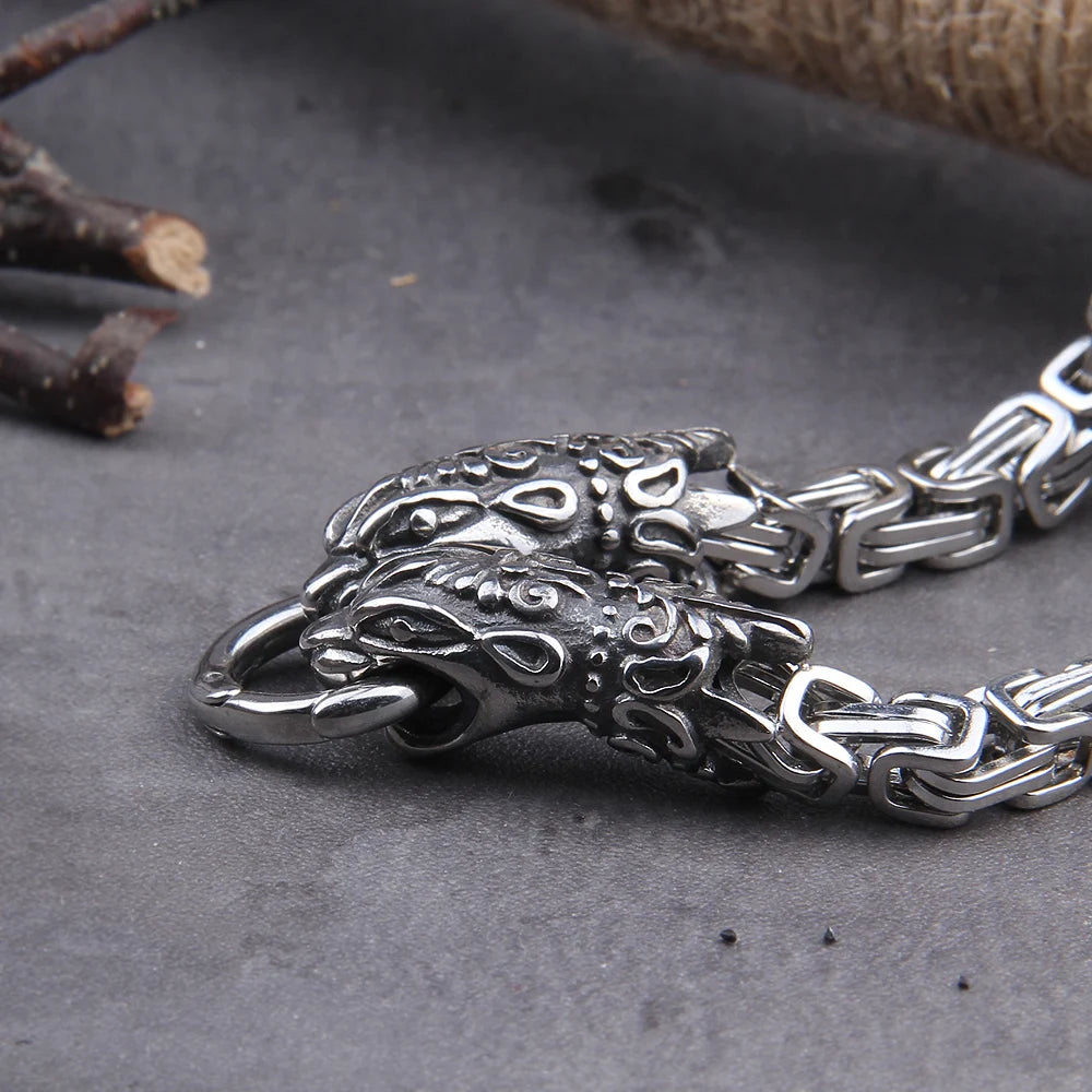 Stainless Steel Viking Goat Head Square-link Chain with Round Clasp without Pendant with wooden box as christmas gift