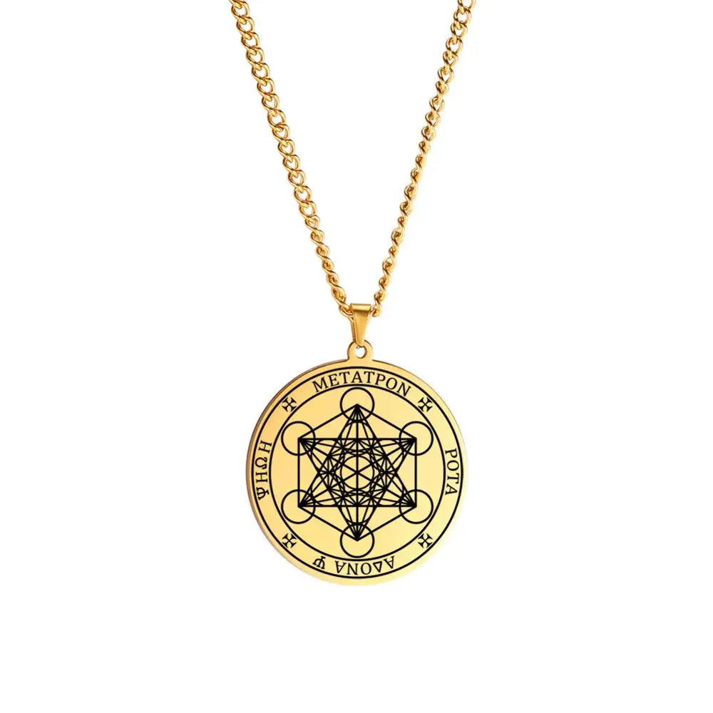 LIKGREAT Angel Seal Archangel Metatron Cube Necklace for Men Women Geometry Stainless Steel Pendants Amulet Spiritual