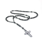 New Arriveal Matte Black Stone Beads with Hematite Faced Beads Cross Pendant Necklace Mens Jewelry Rosaray NSN013