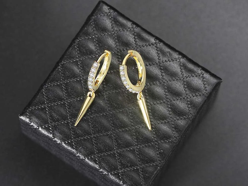 Iced Out Spike Dangle Earrings Stainless Steel