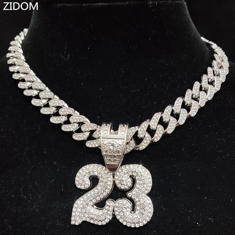Number 23 Iced Out Pendant Necklace — 13mm Cuban Chain