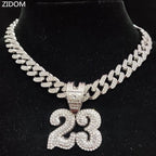 Number 23 Iced Out Pendant Necklace — 13mm Cuban Chain