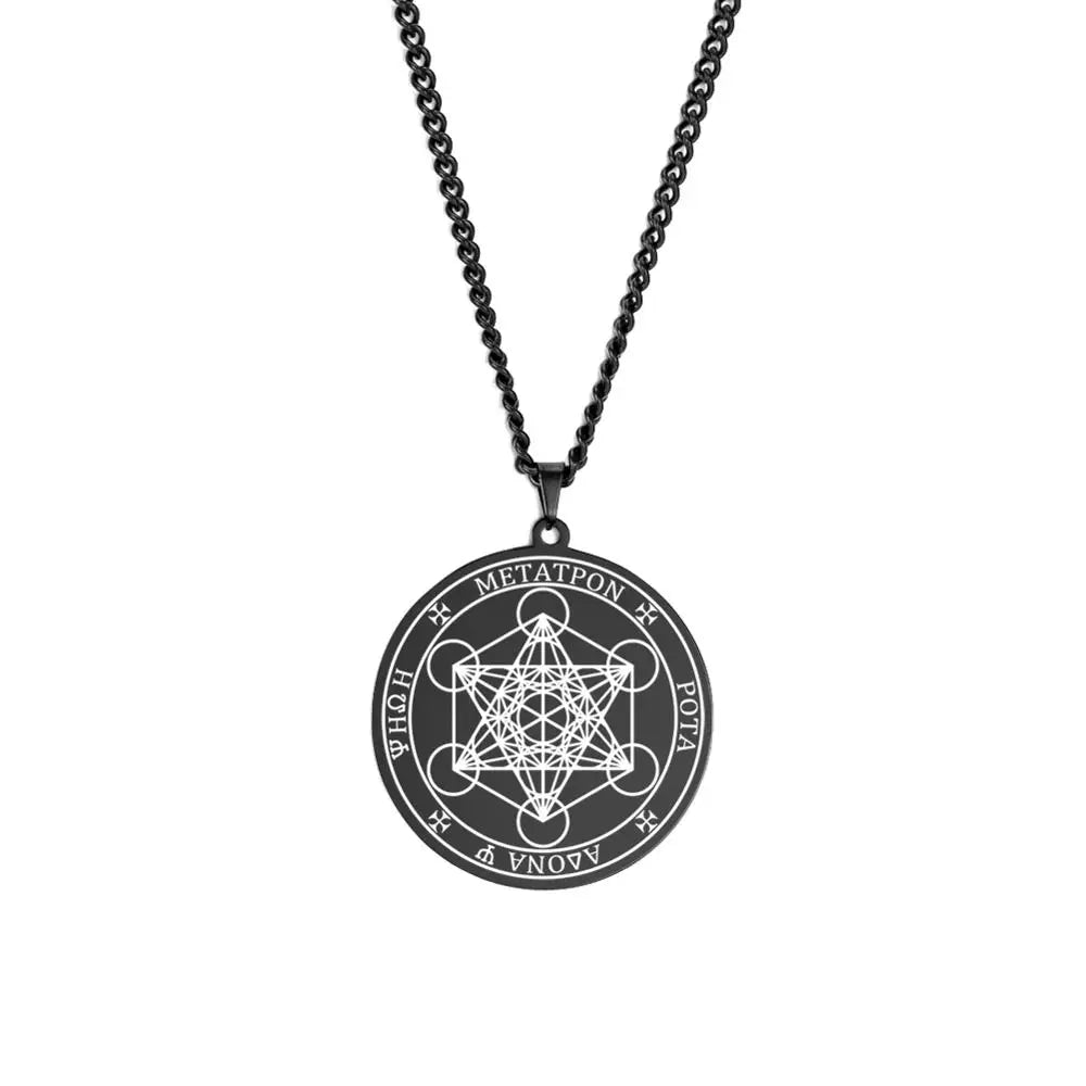 LIKGREAT Angel Seal Archangel Metatron Cube Necklace for Men Women Geometry Stainless Steel Pendants Amulet Spiritual