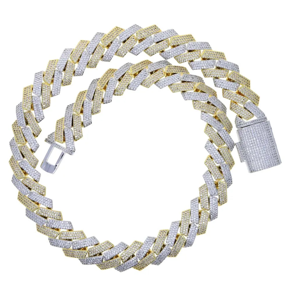 Big Heavy Hip Hop ice Men Boy Jewelry Micro Pave CZ Rose Gold Two Tone Color Rock Punk Ice Out Cuban Chain Necklace 19mm