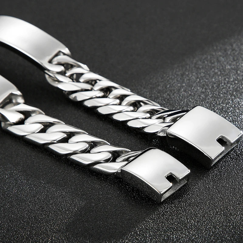 Name Bar ID Bracelet for Men Stainless Steel Cuban Curb Link Chain Customized Logo Engraved Men's Wrist Bracelets