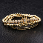 3pcs/Set Luxury Gold Color Beads Royal King Crown Dice Charm CZ Ball Bracelet Mens Fashion Bracelets & Bangles Multi
