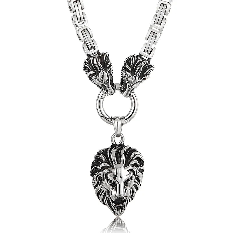 Massive Gothic Lion Head Charm Pendant Necklace For Man Stainless Steel 71CM Long Chain Birthday Jewelry Gifts For