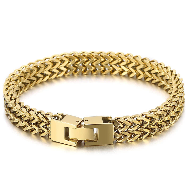 9/10MM Franco Link Curb Chain Man Bracelet Gold Color Stainless Steel Men's On Hand Bracelets Mannen Armband Jewelry