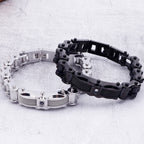 Rock And Roll CZ & 316L Stainless Steel Cast Metal Bicycle Chain Men's Bracelets For Man Boys Biker Jewellery