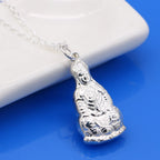 Chinese style Vintage Women's 925 Silver Necklace-Buddha Pendant Solid Silver O Chain Clavicle Necklace Collar Charm Jewelry