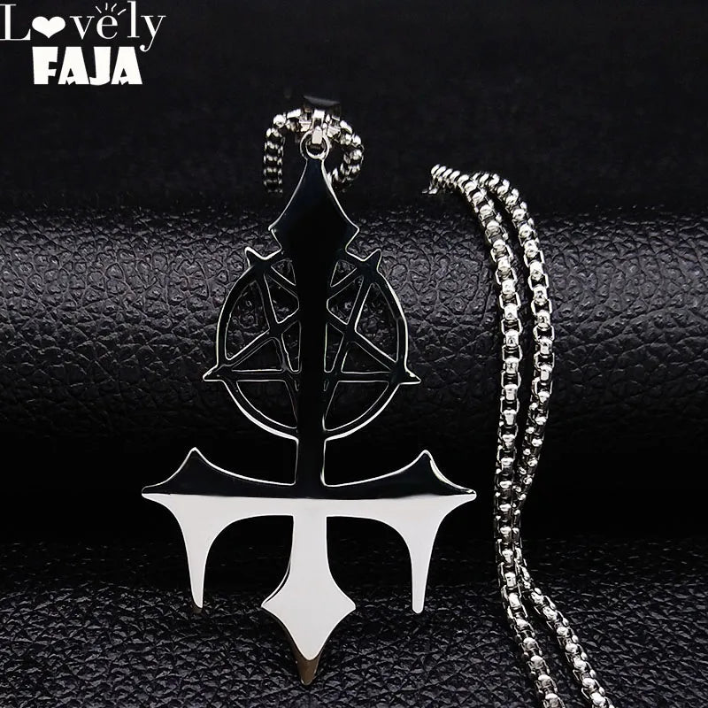 Pentagram Satan Fork Pendant — Silver
