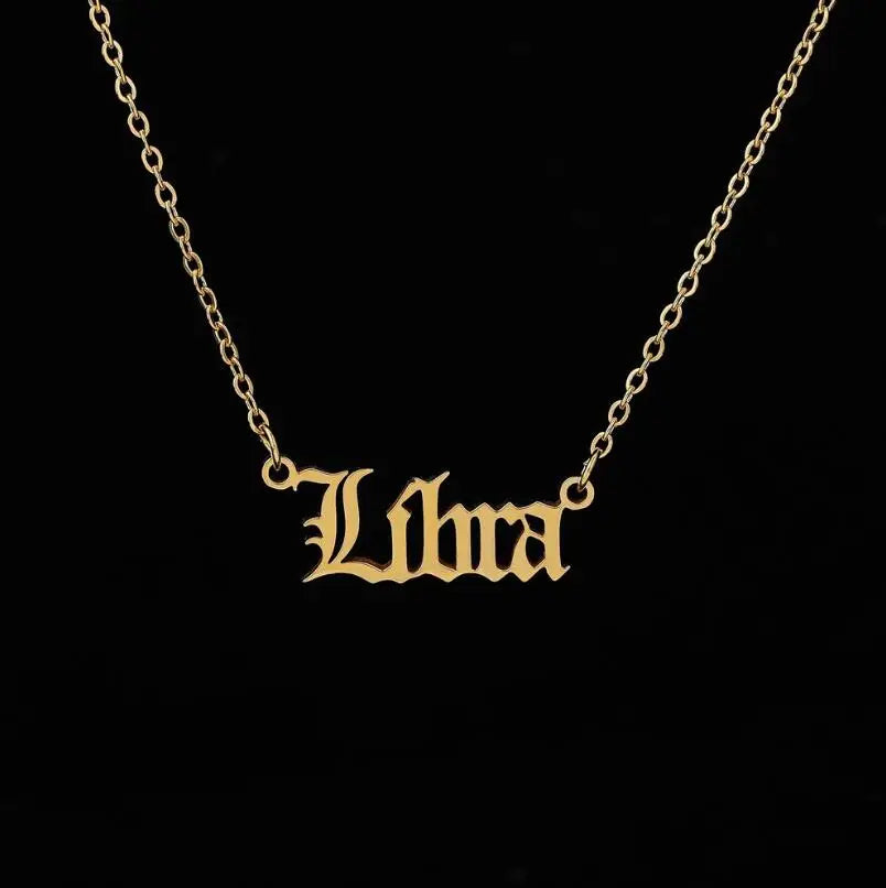 New Constellation Zodiac Necklaces Jewelry for Women Antique Style Designed Letter Taurus Aries Pendant Necklaces Gift Collier