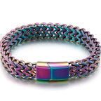 Mens 12MM Width Double Row Chain Wrist Bracelets 6 Color Stainless Steel Bracelet for Man Handles With Magnet Clasp