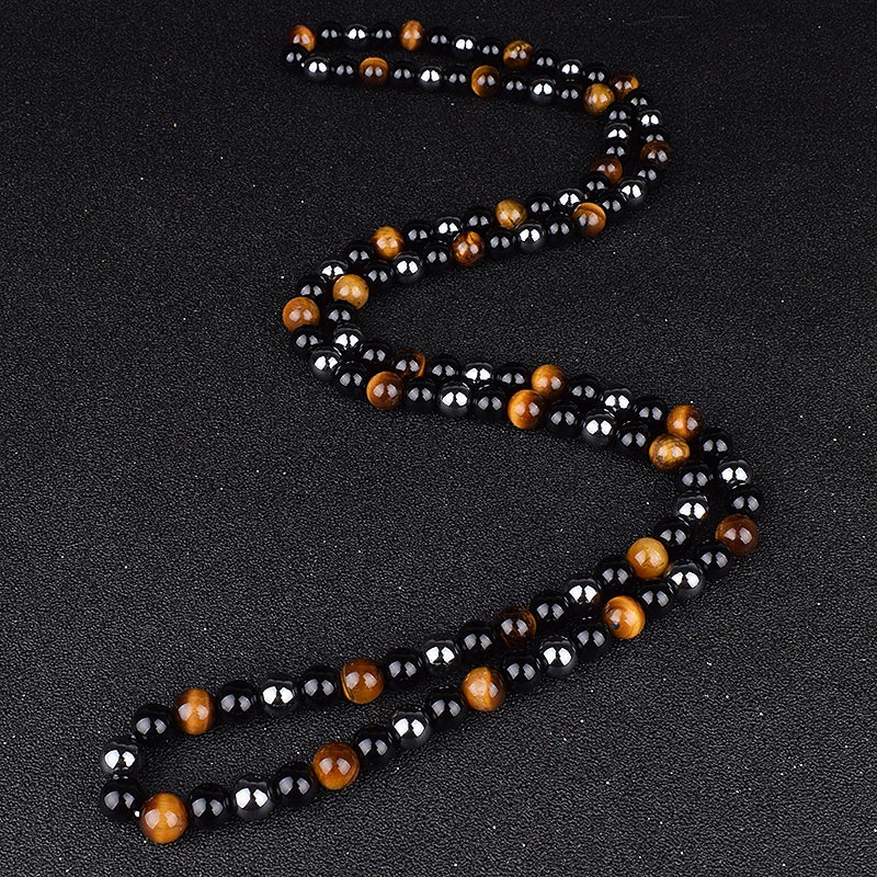 Hematite Obsidian Tiger Eye Beads Necklaces Men Fashion Triple Protection Necklaces Women for Magnetic Health Protection Jewelry
