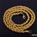 2024 Hot Sale Retail Long Gold-Color Man Necklace 4mm 16,18,20,22,24,26,28,30 Inch Twist Rope Chain Jewelry Accesory