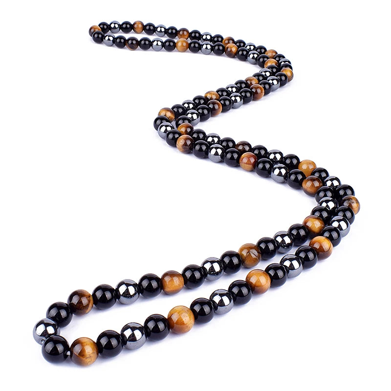 Hematite Obsidian Tiger Eye Beads Necklaces Men Fashion Triple Protection Necklaces Women for Magnetic Health Protection Jewelry