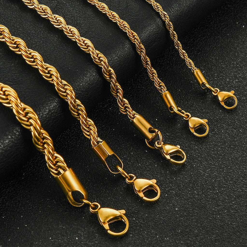 Gold Twisted Rope Chain Choker Necklace 6mm — Stainless Steel