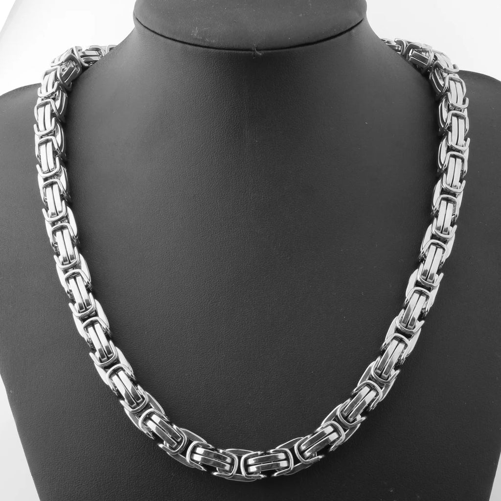 8/12/15MM Wide Fashion Mens Silver Color 316L Stainless Steel Box Chain Byzantine Necklace Wholesale Price