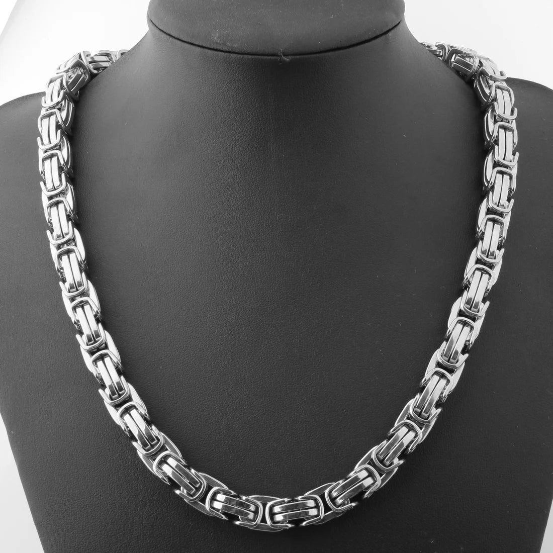 8/12/15MM Wide Fashion Mens Silver Color 316L Stainless Steel Box Chain Byzantine Necklace Wholesale Price