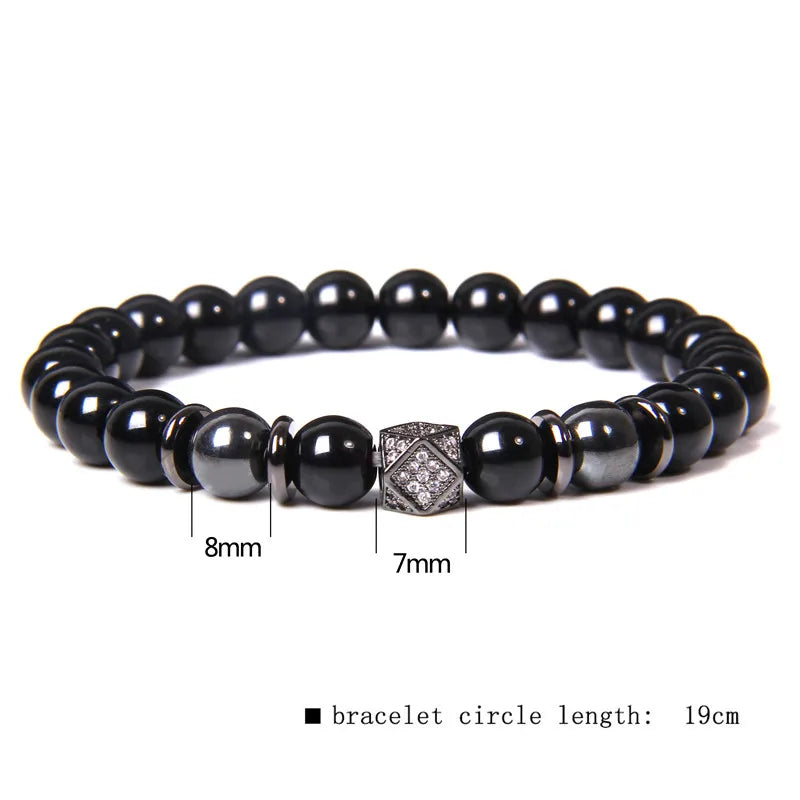 Black Beaded Round Metal Ball Bracelet for Men — Two-Tone