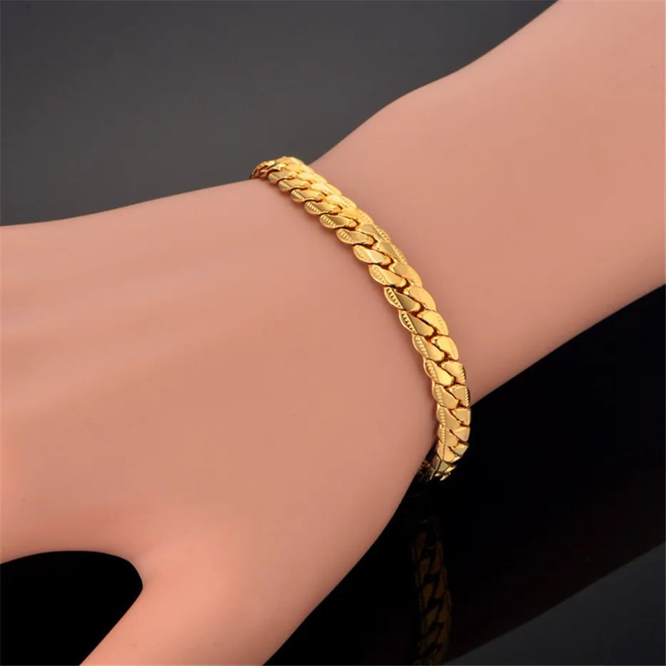 Curb Snake Link Chain Bracelet — Silver or Gold, Stainless Steel