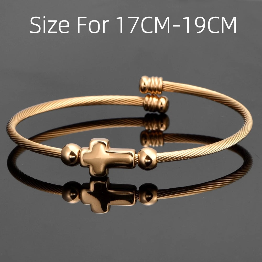 Jesus Cross Hemp Rope Buckle Open Cuff Bracelet — Stainless Steel