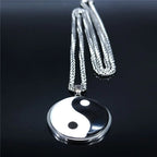 Yin Yang Glass Pendant — Silver Stainless