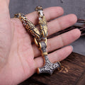 Men stainless steel Dragon head norse viking amulet thor hammer pendant necklace viking king chain Never Fade