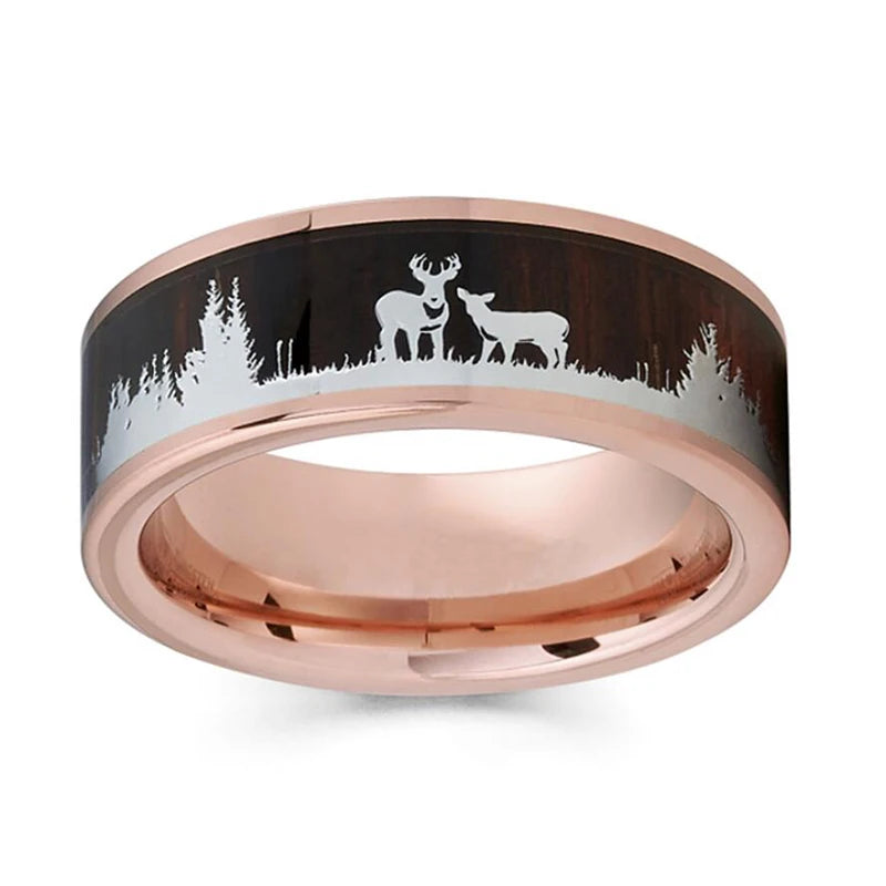 Fashion 8mm Deer Antler Black Titanium Stainles Steel Rings For Men Women Forest Elk Antler Ring Wedding Ring Men Wedding Band