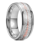 Fashion Silver Color Men's Stainless Steel Rings Koa Wood Deer Antler Inlay Dome Engagement Rings For Men Women Wedding