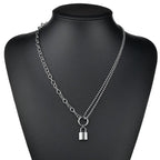 Silver-Tone Layered Lock Chain Choker Necklace