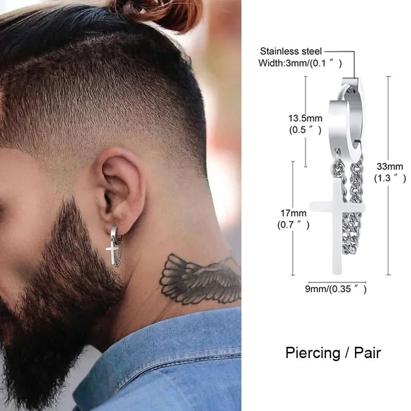 Cross Huggie Hoop Earrings — Stainless
