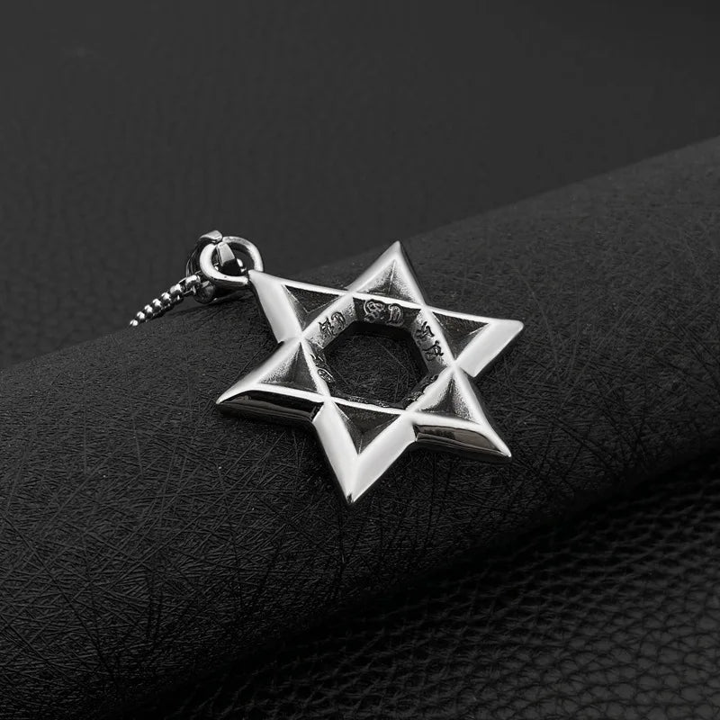 Silver Star of David Pendant Necklace — Stainless Steel