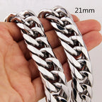 Miami Cuban Chains For Men Hip Hop Jewelry Silver Color Thick Stainless Steel Big Chunky Necklace 13mm/16mm/19mm/21mm