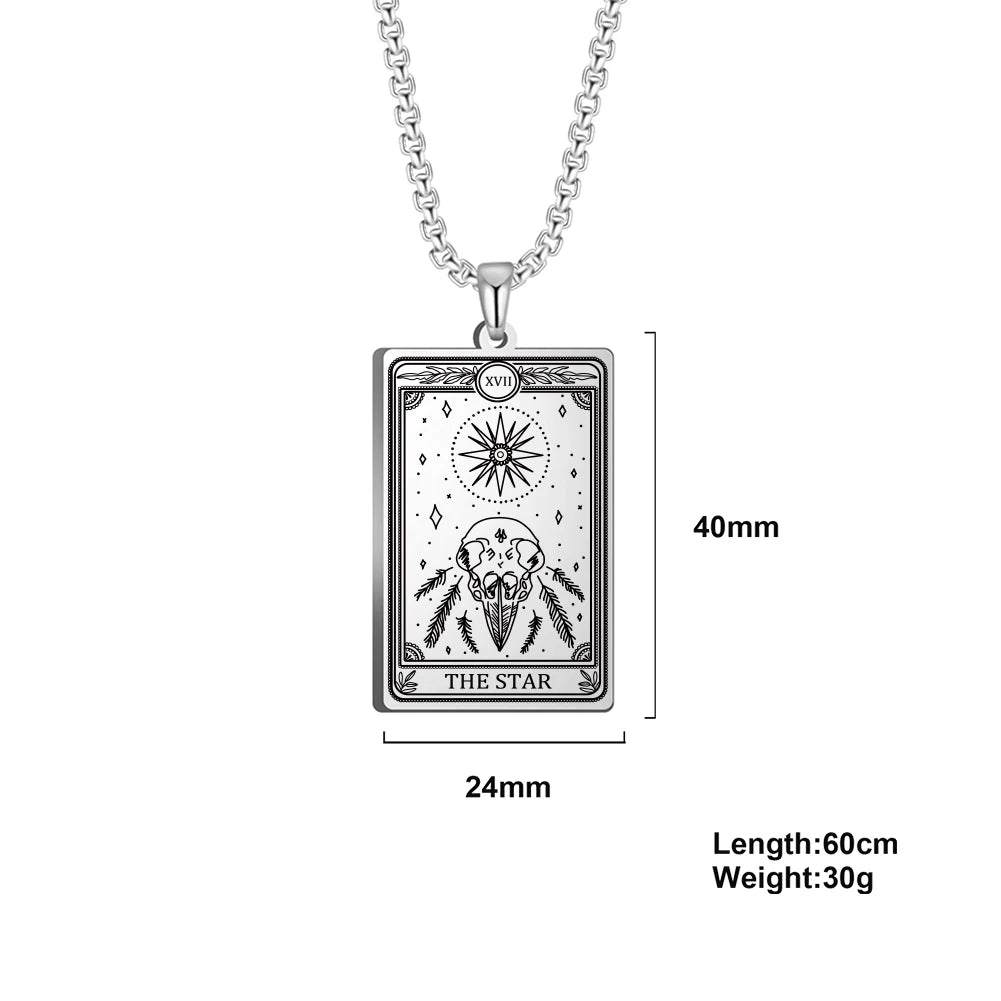 Dawapara Skeleton Tarot Necklace Amulet Marigold Tarot Card Major Arcana Necklaces Halloween Gift Stainless Steel