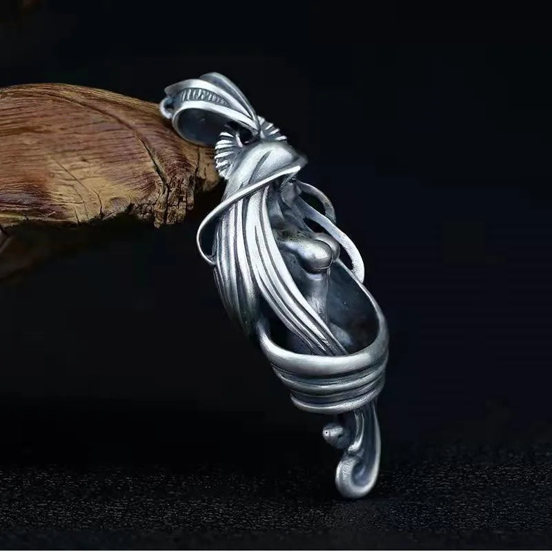 Vintage Punk Mythology Style Metal Sexy Angel Goddess Pendant Necklace for Men Women Classic Mysterious Souvenir Jewelry